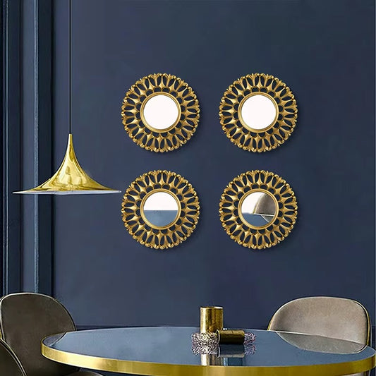 Pack of 3 Round Golden Mirrors / Wall Mirror, Suitable For Every Wall Color Home Decoration