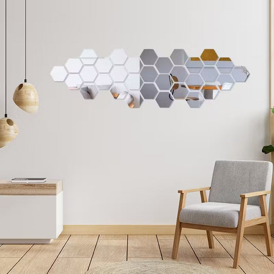 12 Pcs Hexagon Shape Acrylic Mirror Wall Stickers